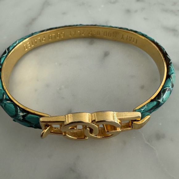 Vintage GUCCI Snakeskin Bangle Bracelet 24 KT Gold Plated - ITALY - TURQUOISE - Picture 2 of 2